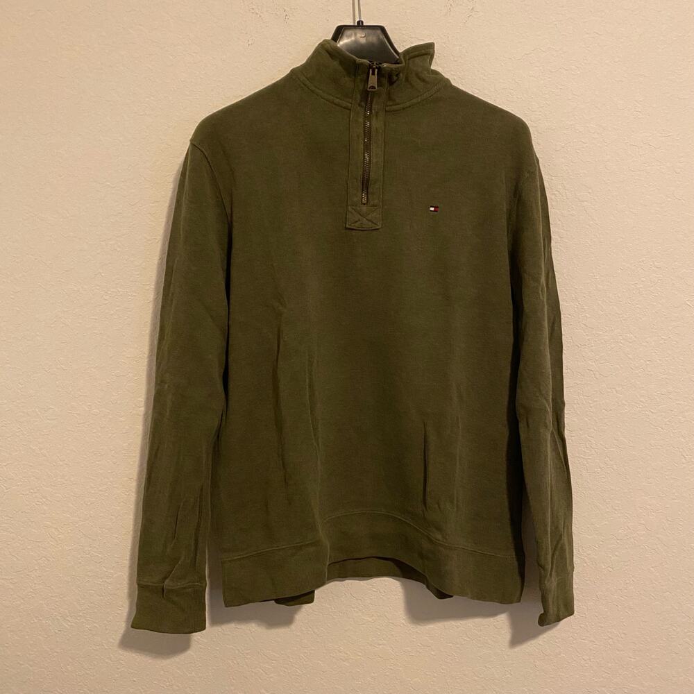 Tommy Hilfiger 1/4 Zip Pullover Sweater Jacket Green Large